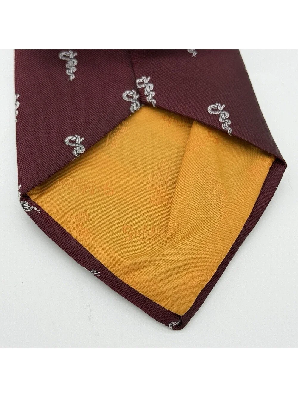 Vintage Goldlion Men Silk Jacquard Tie Burgundy Maroon Business Necktie Classic